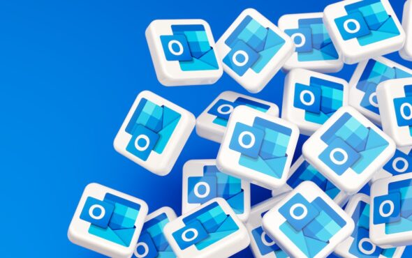 Guilherand-Granges, France - February 14, 2022. Cubes with Microsoft Outlook logo. Personal information manager from Microsoft.